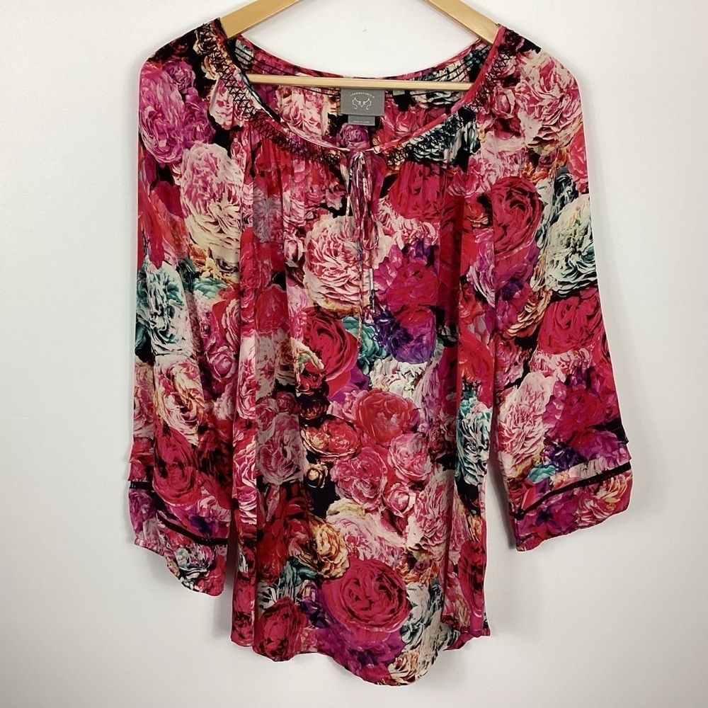 Vanessa Virginia Captured Rose Silk Blouse Size Small